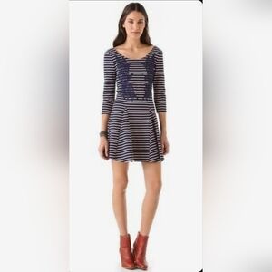 Free People Dress Women’s Nautical Knotty Blue Light Pink Knit Stripe Stretch XS
